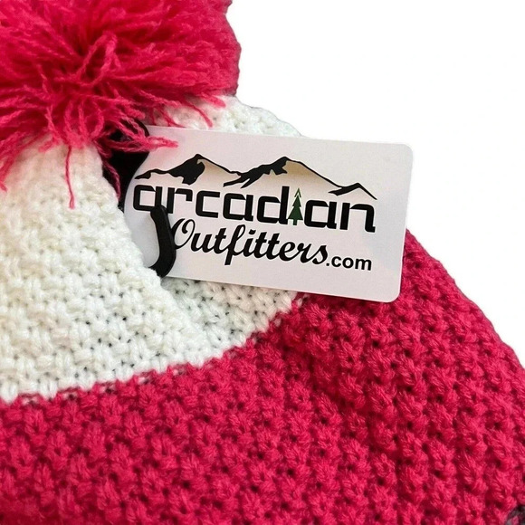 Arcadian‎ Youth Girls Pink White Stripes Beanie Pom Pom Fleece Lined Brand New - Picture 3 of 5